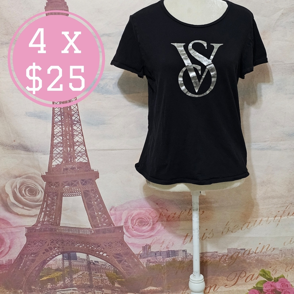 Victoria's Secret Black Tee with Silver Logo
